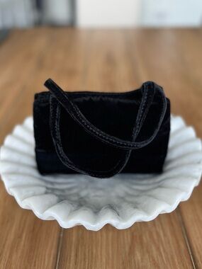 Black Velvet Mini Shoulder Bag - Sleek Evening Purse